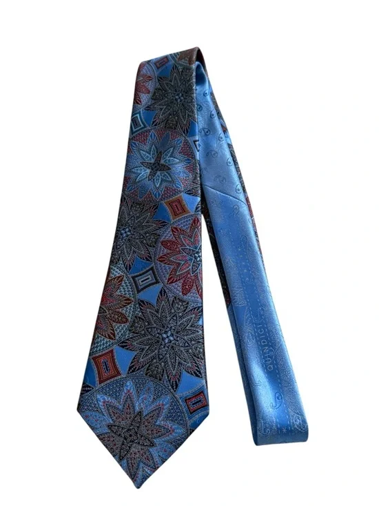 Classic Ermenegildo Zegna Blue Floral Medallion Silk Tie - Picture 5 of 8